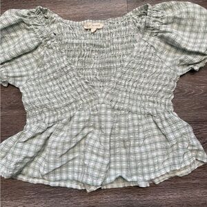 La Hearts Sage Plaid Blouse